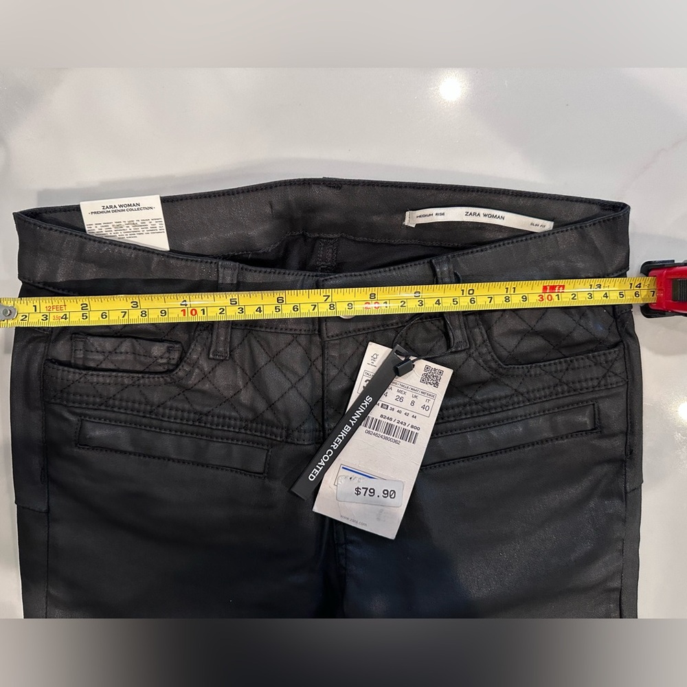 NWT Zara Black Skinny Biker Pants Quilted Coated Slim Fit Whimsigoth Women’s 4 - Picture 13 of 13